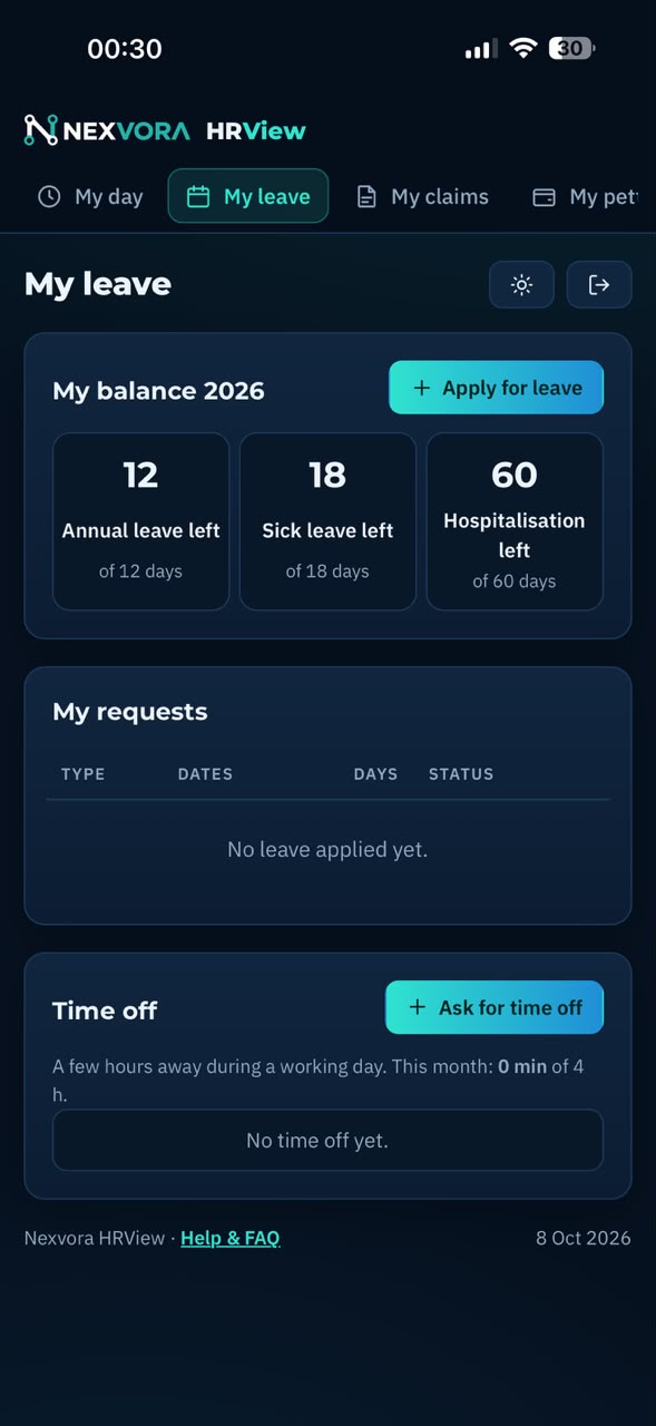 HRView staff webapp — supplied screenshot